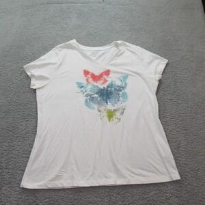 Sonoma Shirt Womens XL Butterfly Graphic Tee Short Sleeve Casual V Neck Top